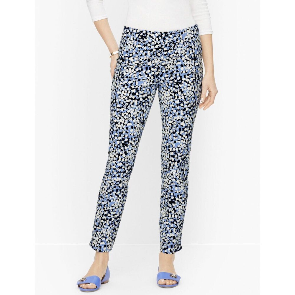 Talbots Pants Womens 6 Blue Fly Front Chatham Ankle Slim Ankle Textured Dots